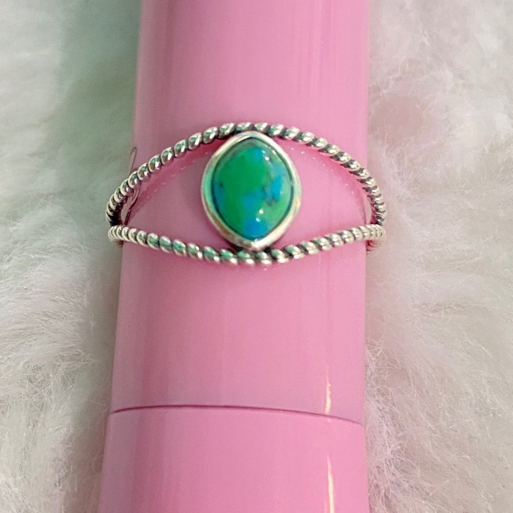 Sterling Silver Oxidized Genuine Turquoise Stone size 8